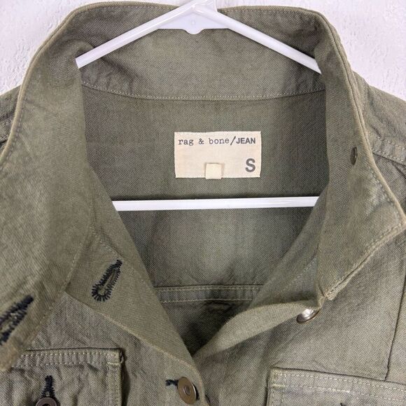 Rag & Bone Green Military Utility Style Button Front Denim Cotton Jacket Size Sm - Picture 7 of 10